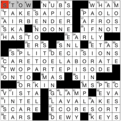 Answer grid of Los Angeles Times 12/27/25 crossword by August Miller